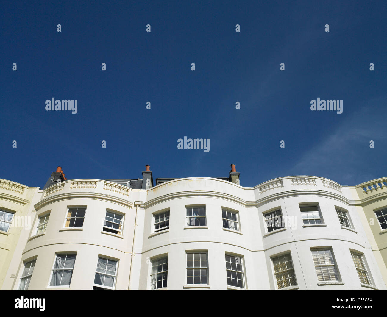 Looking up at the tops of Regency houses in Hove. Stock Photo