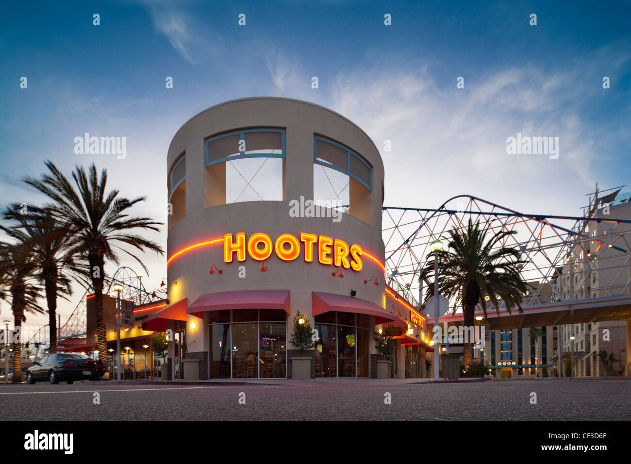 Long Beach California The Pike Hooters restaurant. On Aquarium Way in the Pike at Rainbow Harbor entertainment district. Stock Photo