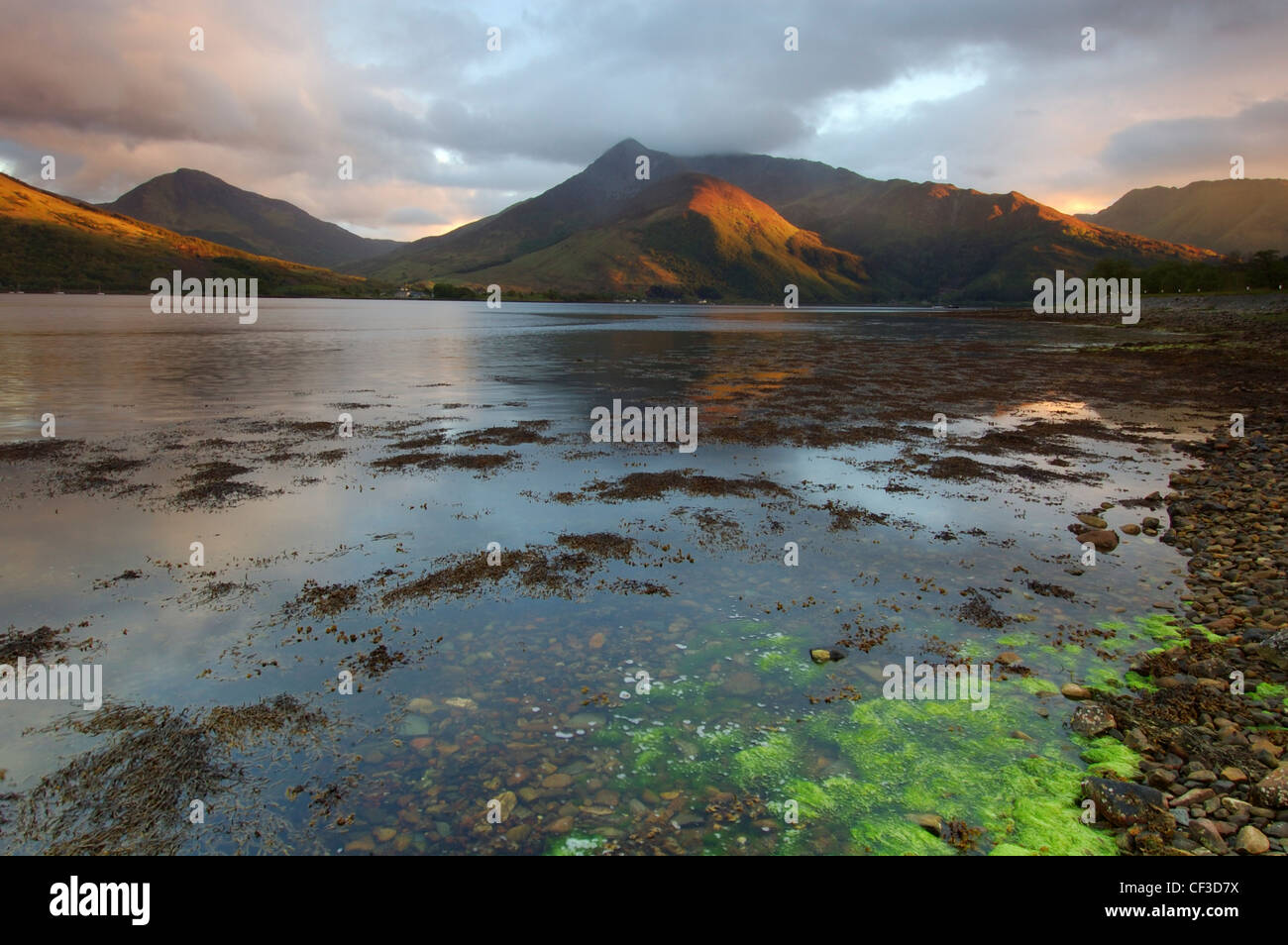 Views across Loch Leven towards Ballaculish and the peaks of Sgorr Bhan and Sgorr Dhonuill. Stock Photo