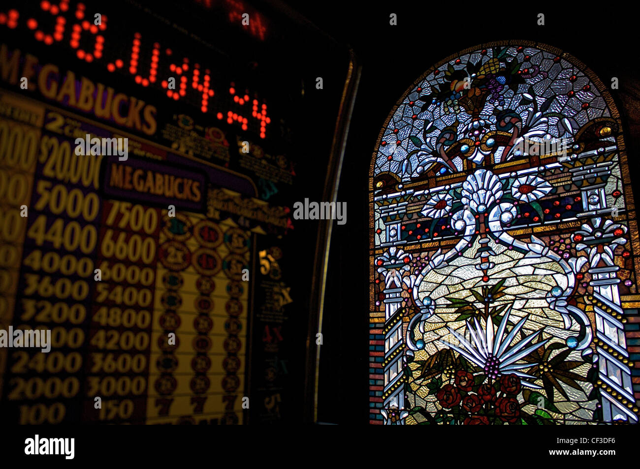 Stained glass inside Main Street Station casino in downtown Las Vegas Stock Photo