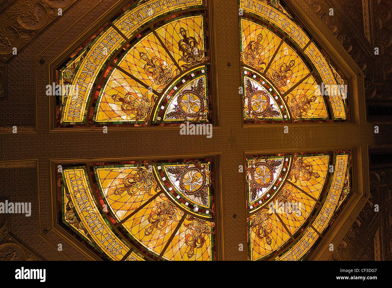 Stained glass on the ceiling of Main Street Station casino and hotel in