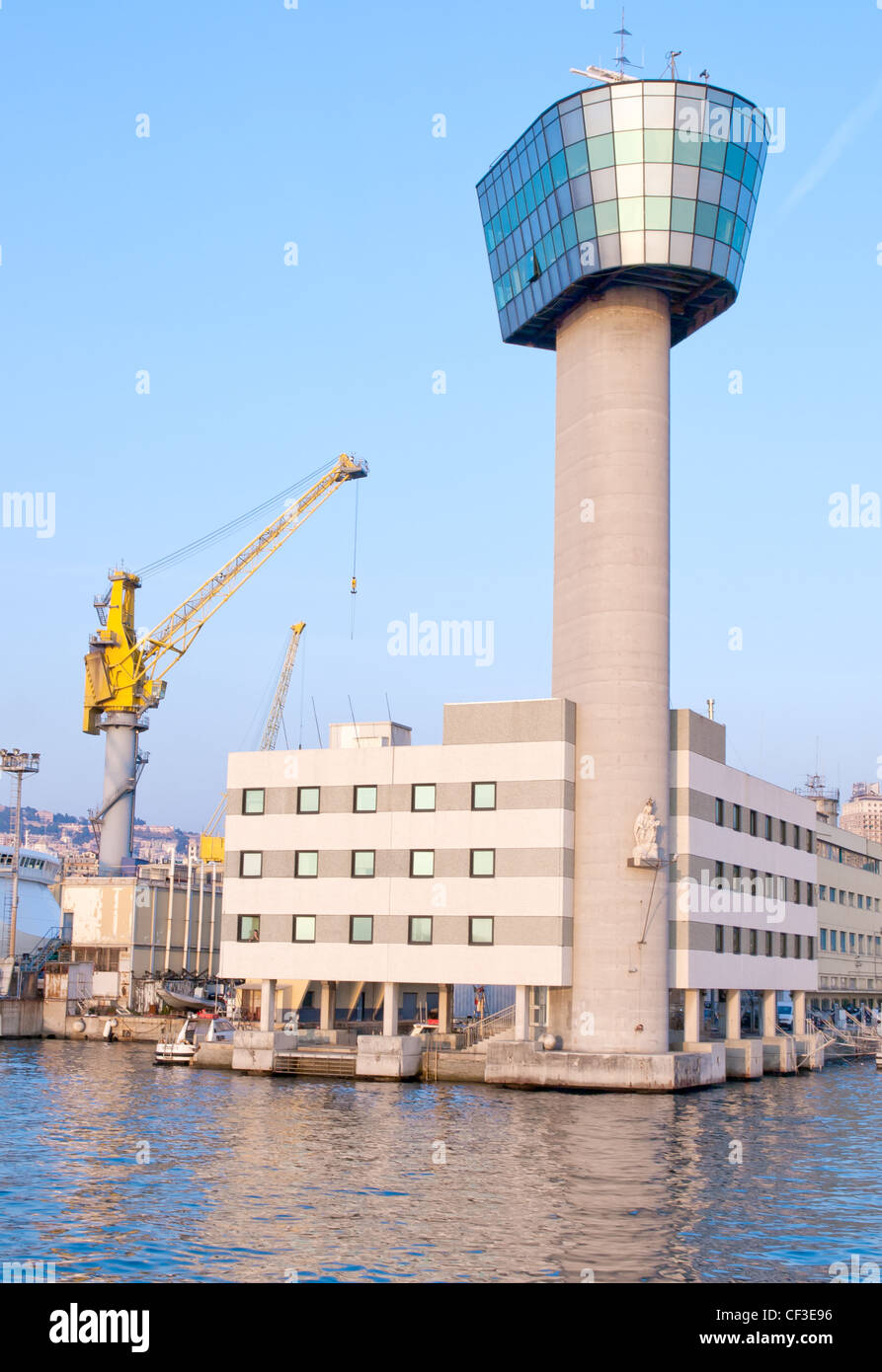 The old pilots tower, in the port of Genoa, collapsed in a tragic accident Stock Photo