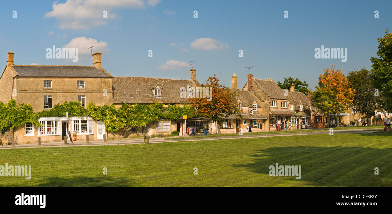 A view from the common of Broadway  high street in Worcestershire. Stock Photo