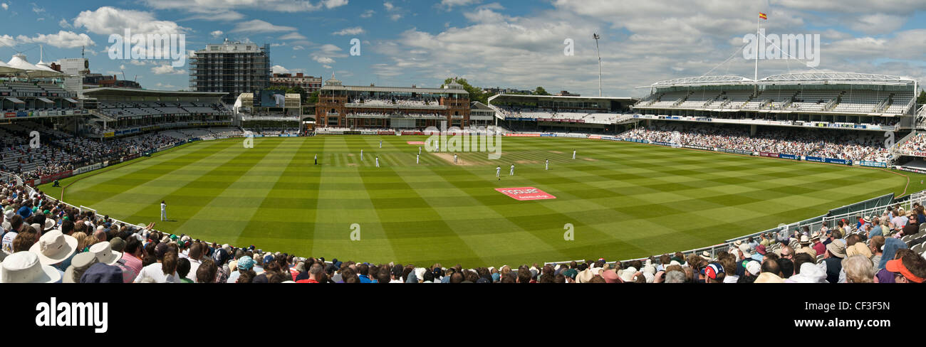 Grandstand view of the England and  South Africa test match at Lords cricket ground. Stock Photo