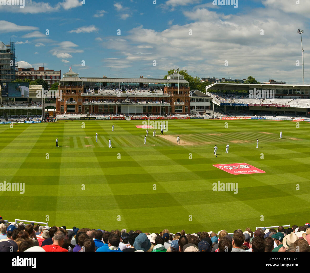 Grandstand view of the England and  South Africa test match at Lords cricket ground. Stock Photo