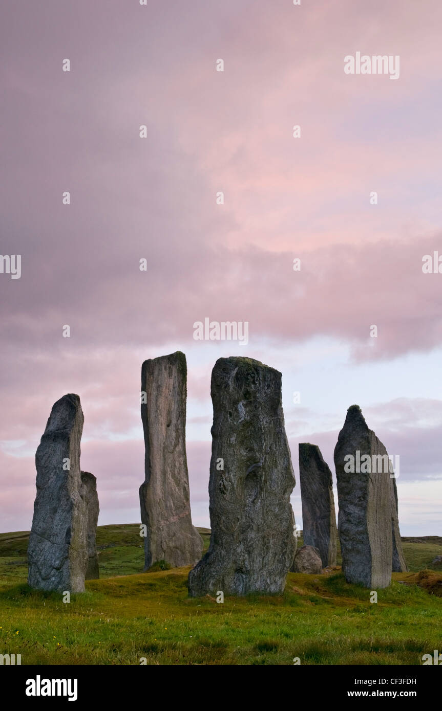 Ancient standing stones on the Isle of Lewis in the Outer Hebrides. Stock Photo