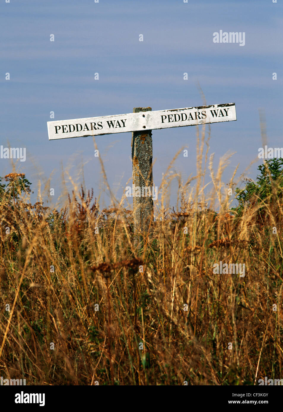 Fingerpost on a section of the Peddars Way long distance footpath NE of King's Lynn. National Trail following a former prehistor Stock Photo