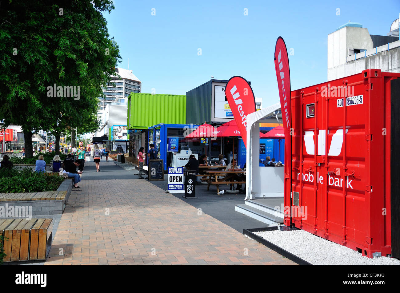 Re:start Container City built after earthquakes, Cashel Mall, CBD, Christchurch, Canterbury District, New Zealand Stock Photo