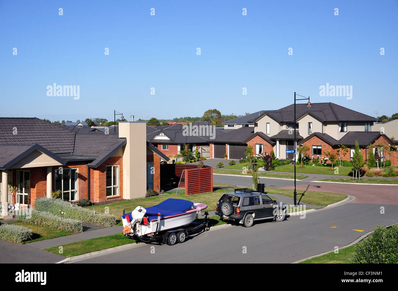 Large, detached houses in close, Halswell, Christchurch, Canterbury Region, New Zealand Stock Photo
