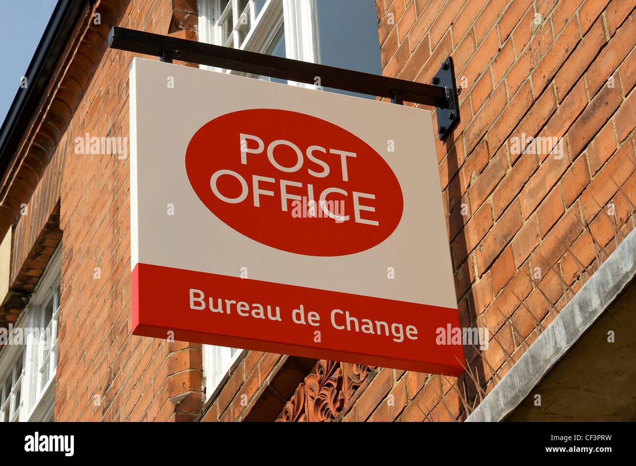 Post office and Bureau de Change sign. Stock Photo