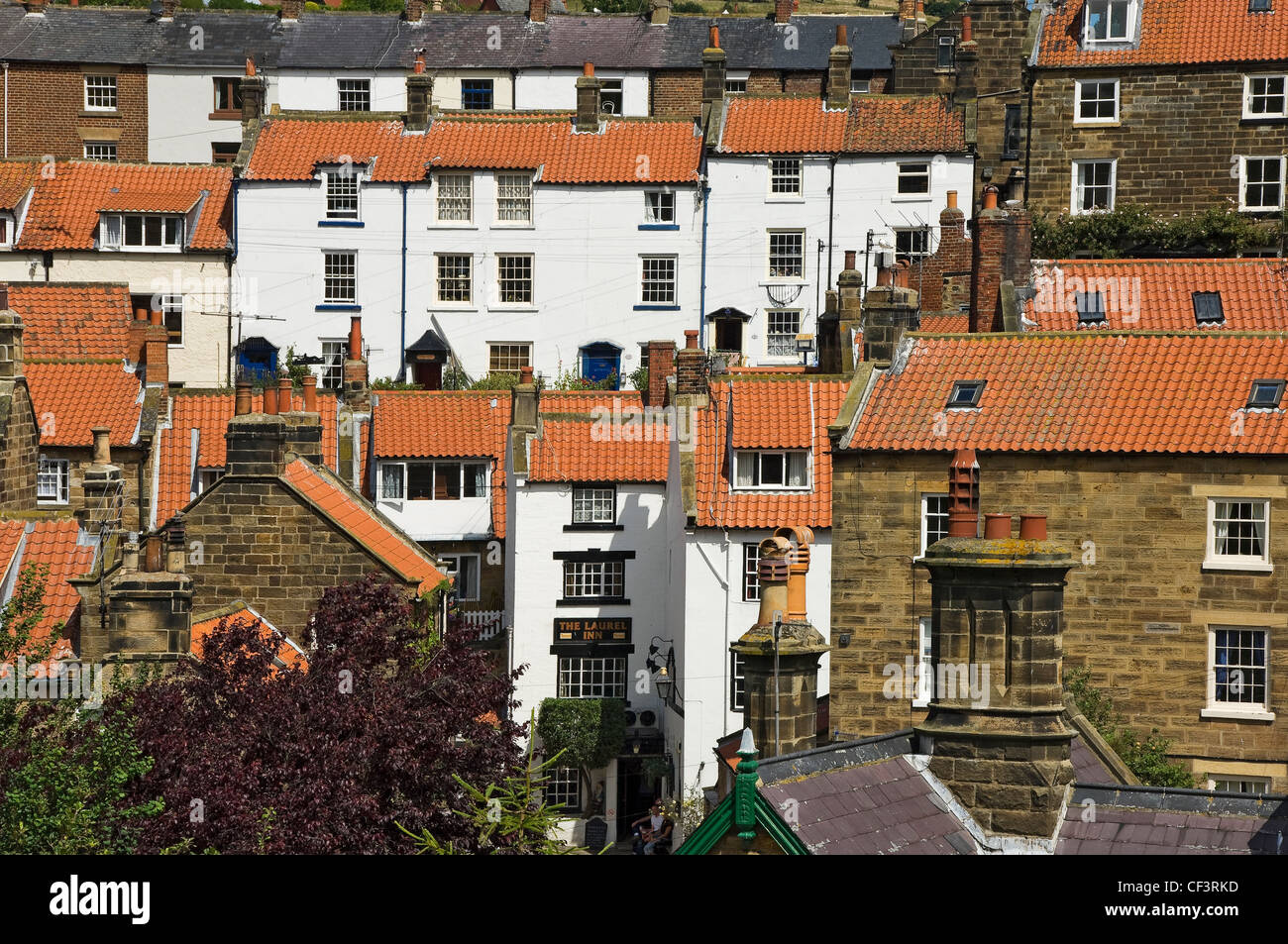 Looking over the rooftops in Robin Hoods Bay, reportedly the busiest smuggling community on the Yorkshire coast during the 18th Stock Photo
