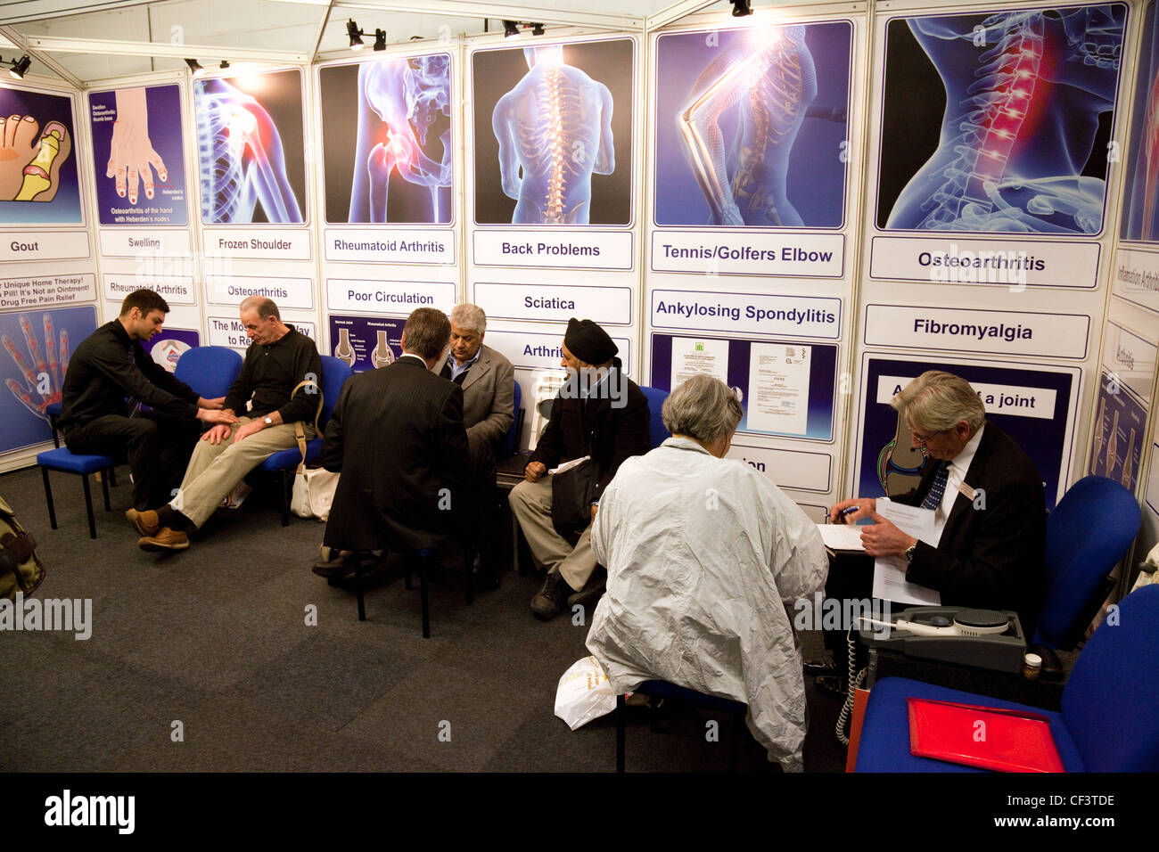 Patients getting advice about arthritis conditions from specialists at the Back Pain show london
