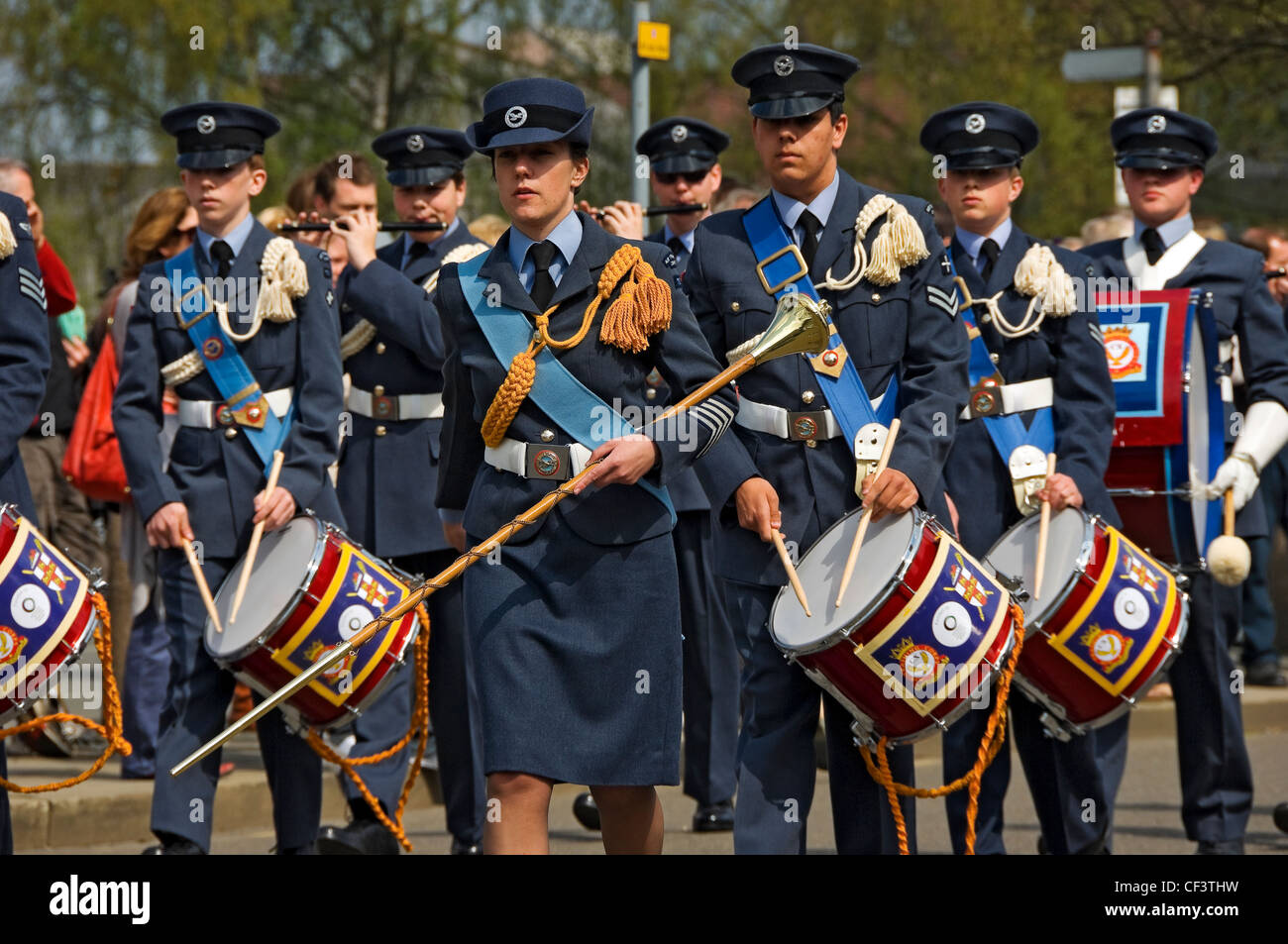 Young men and women in the band of the Air Training Corps band parading in the annual Saint George's Day parade. Stock Photo