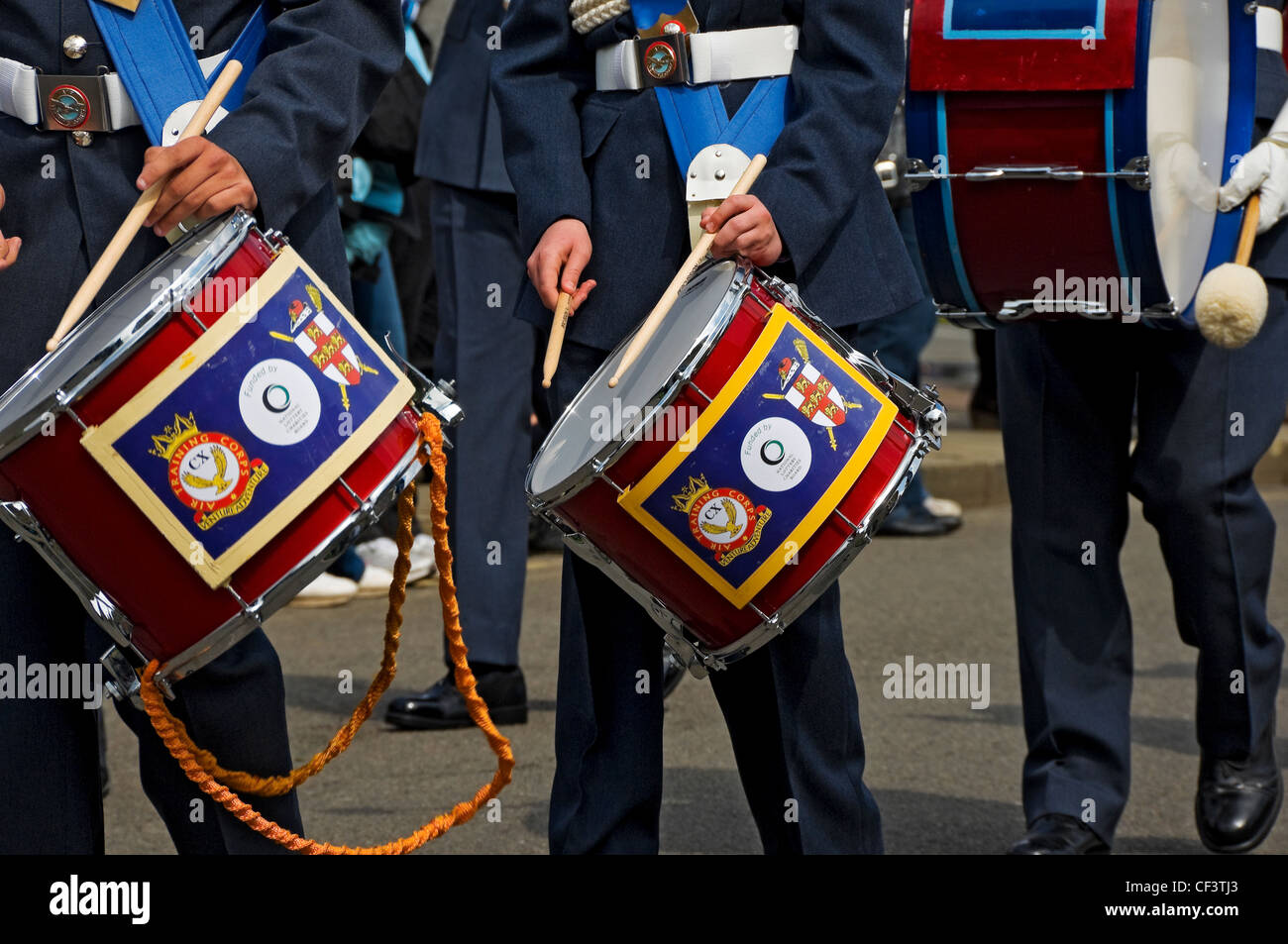 Drummers in the the Air Training Corps band parading in the annual Saint George's Day parade. Stock Photo