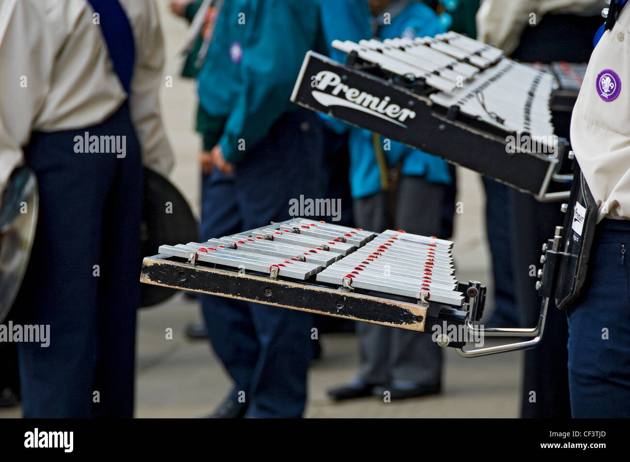 Close up of glockenspiel player in the Scout band taking part in the