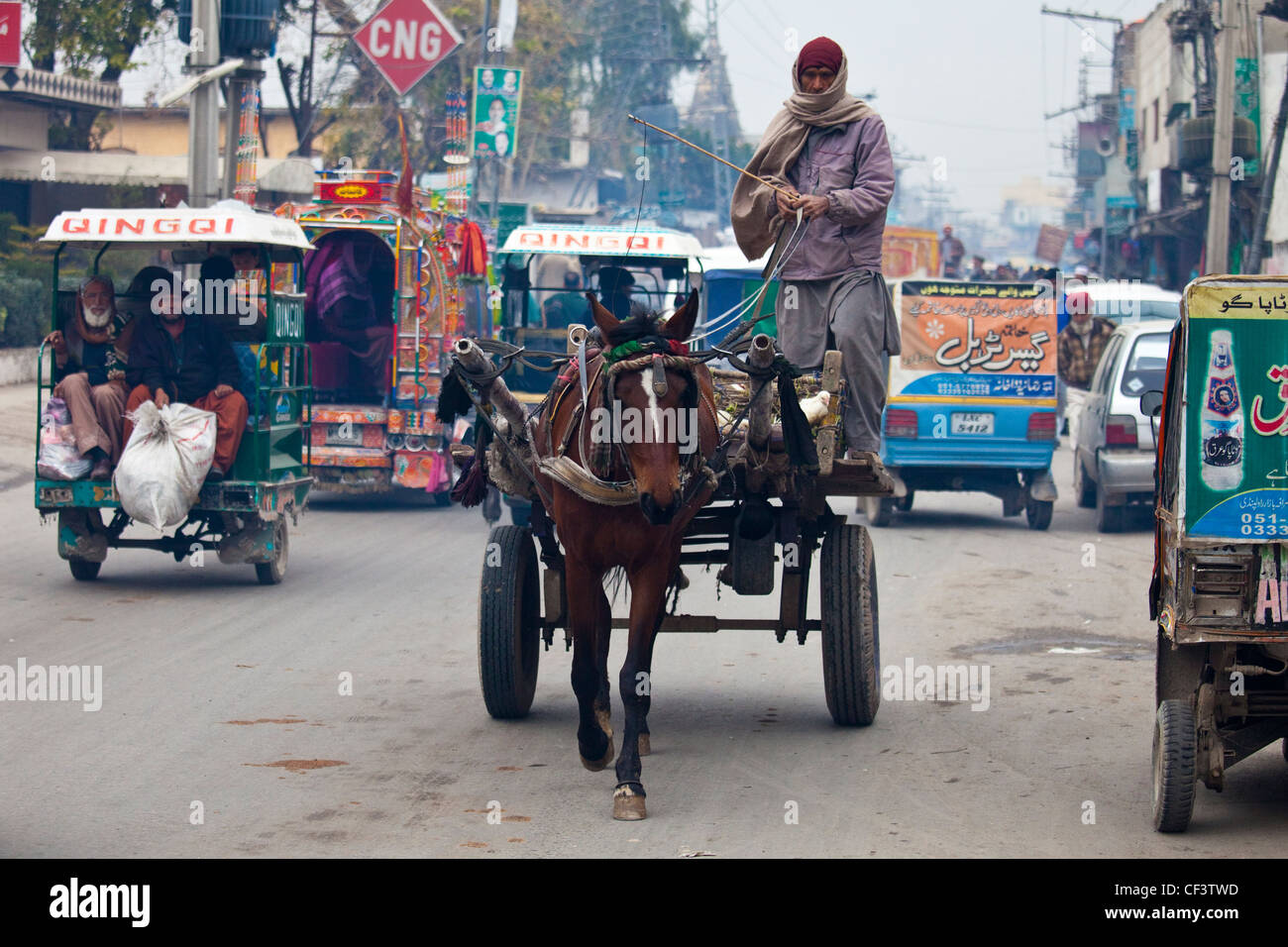 Man riding a donkey cart in Rawalpindi, Pakistan Stock Photo
