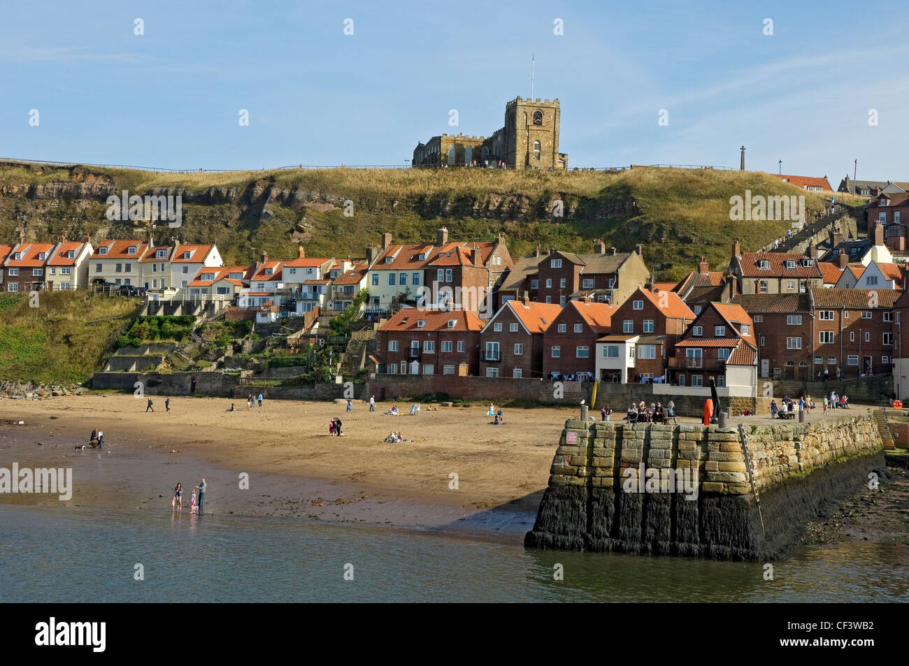 St Mary's church on the hilltop overlooking the old harbour. Stock Photo