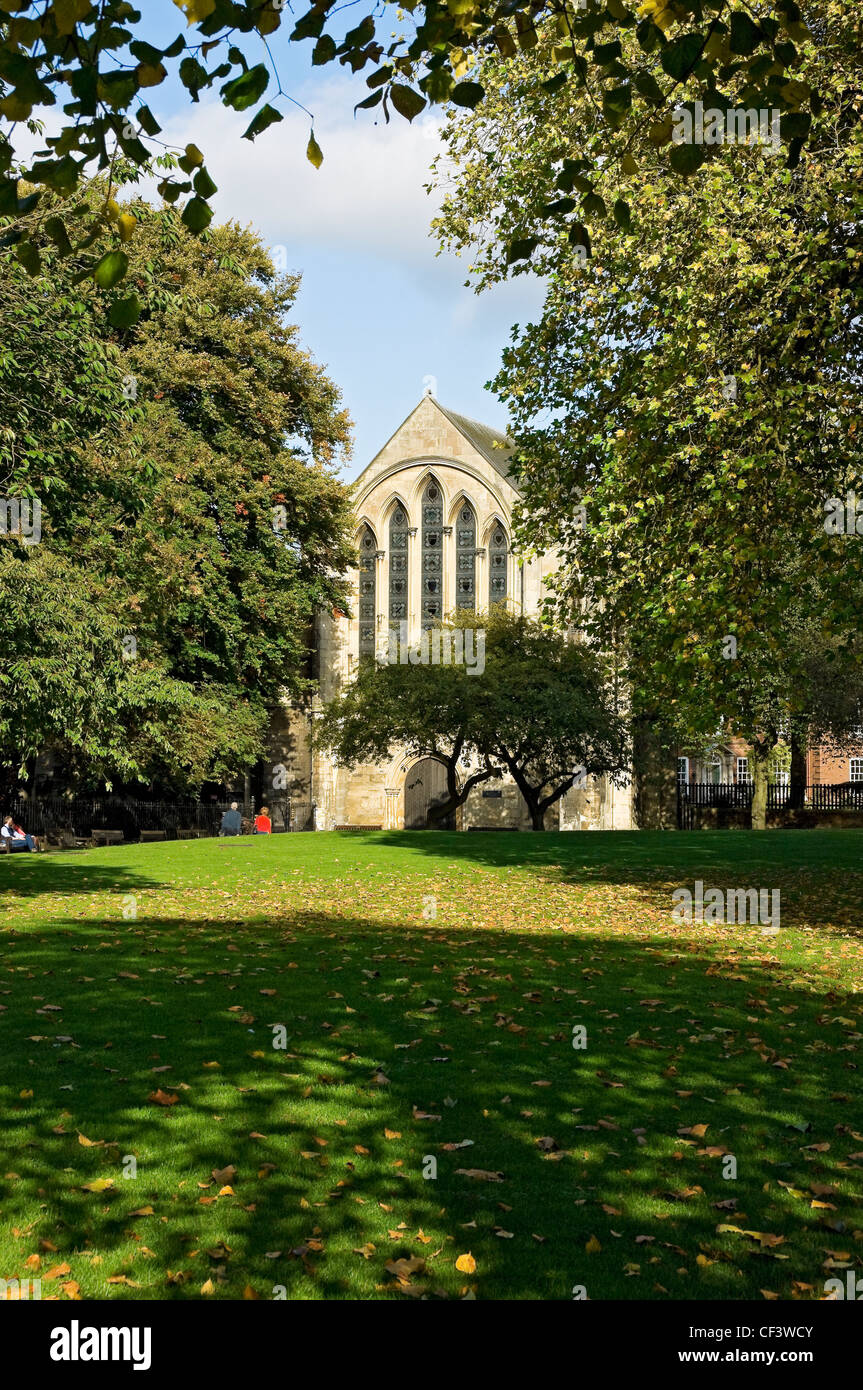 Autumnal view of York Minster Library in Dean's Park. York Minster Library is the largest cathedral library in the country. Stock Photo