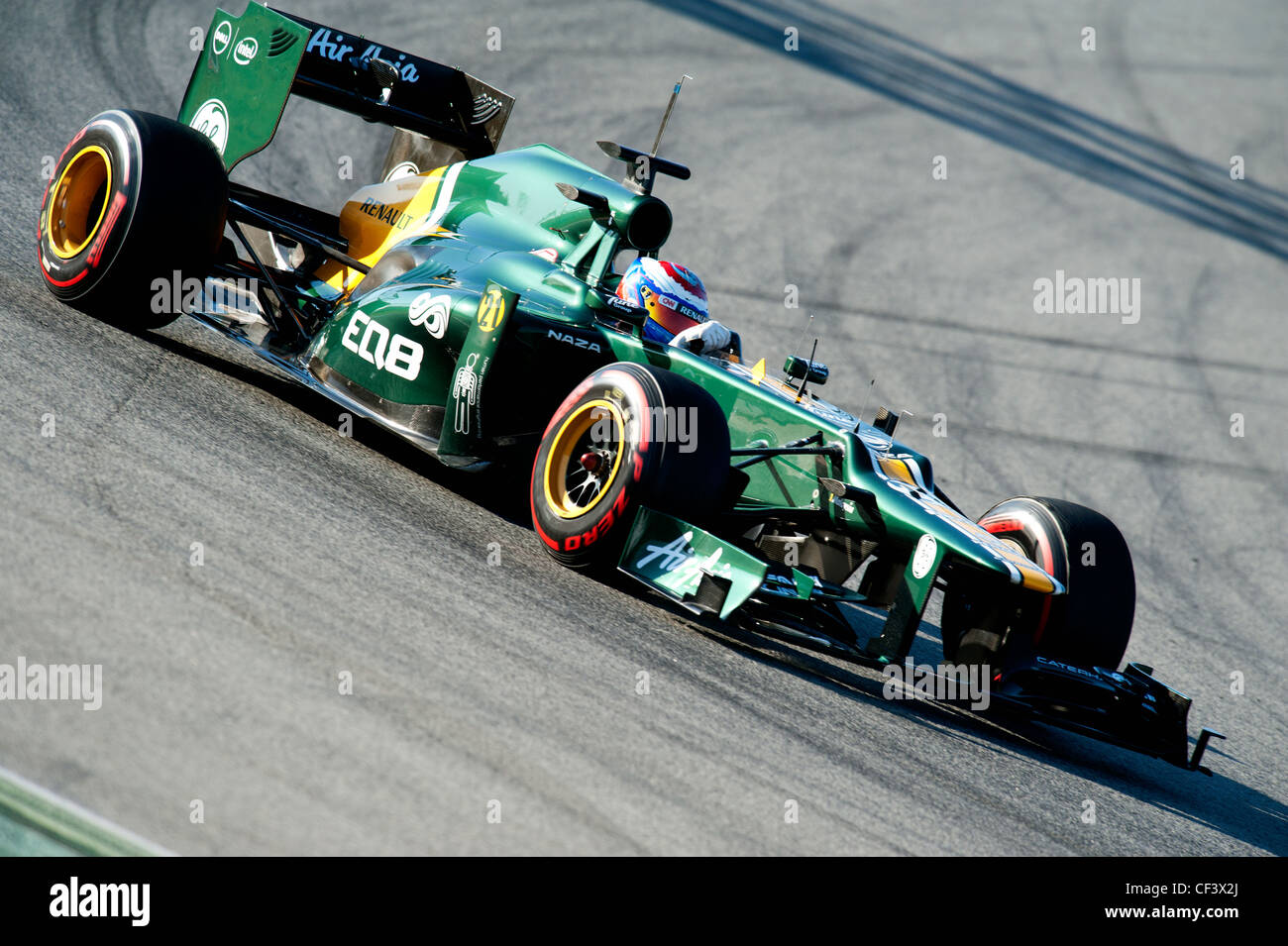 Vitaly Petrov (RUS), Caterham F1 Team-Renault CT-01, racecar during Formula 1 testing sessions near Barcelona in February 2012. Stock Photo