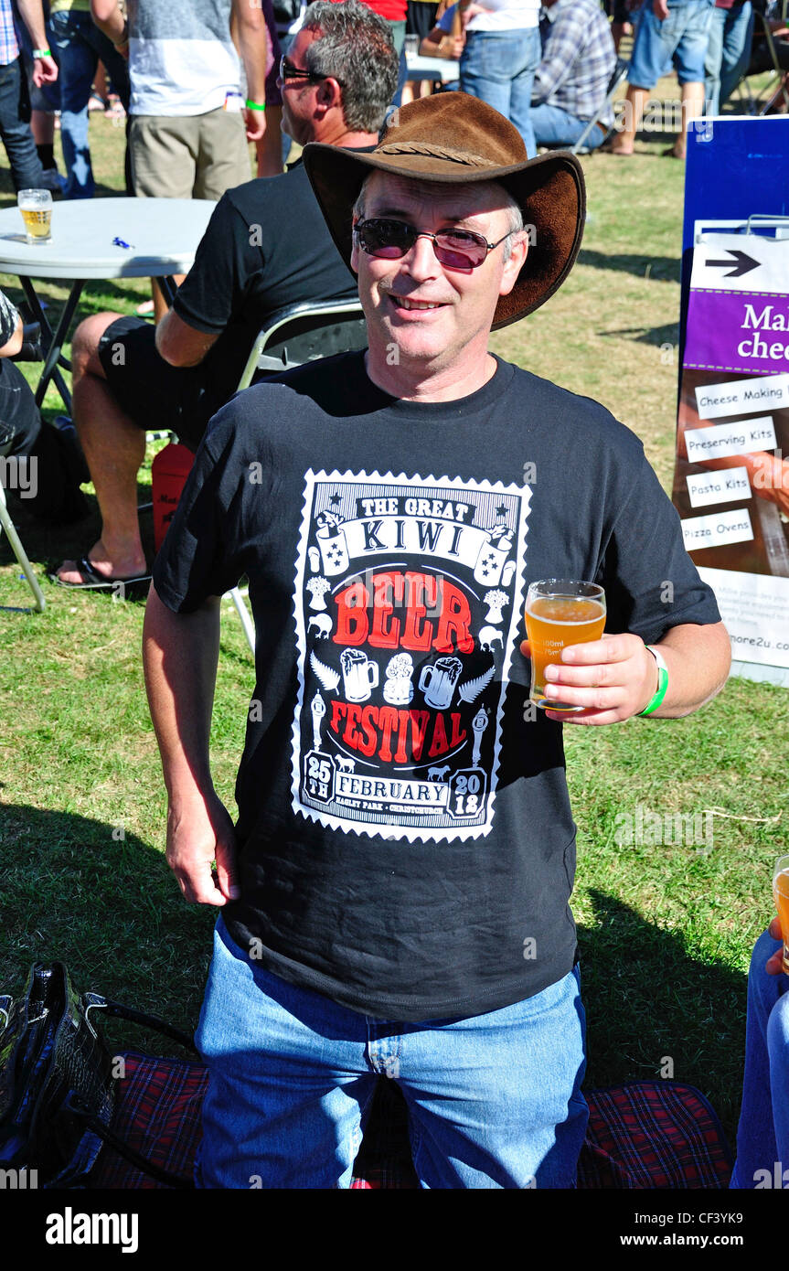 Male reveler at The Great Kiwi Beer Festival, Hagley Park, Christchurch, Canterbury District, New Zealand Stock Photo