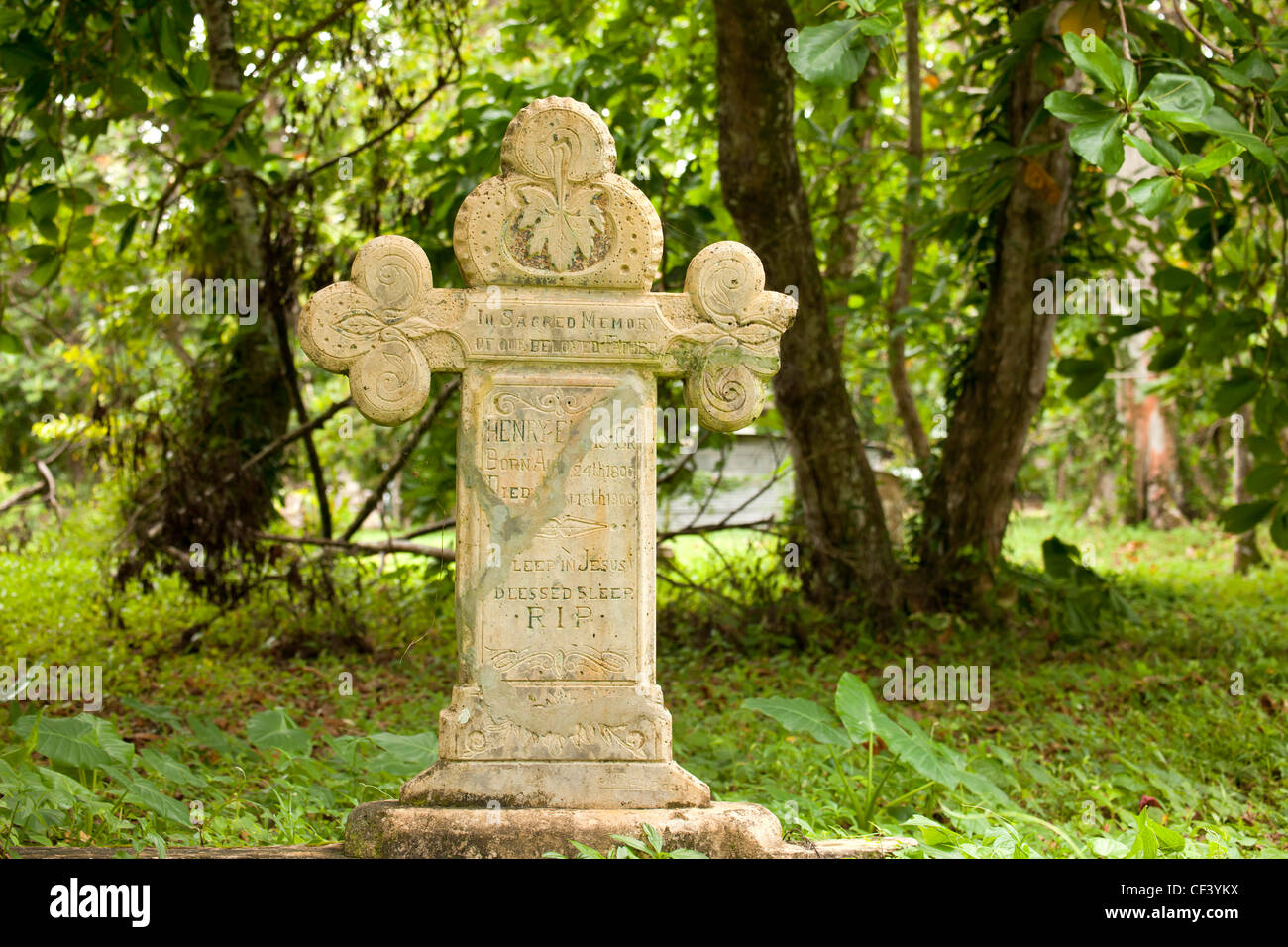 grave stone on Colon Island, Bocas del Toro, Panama, Central America Stock Photo
