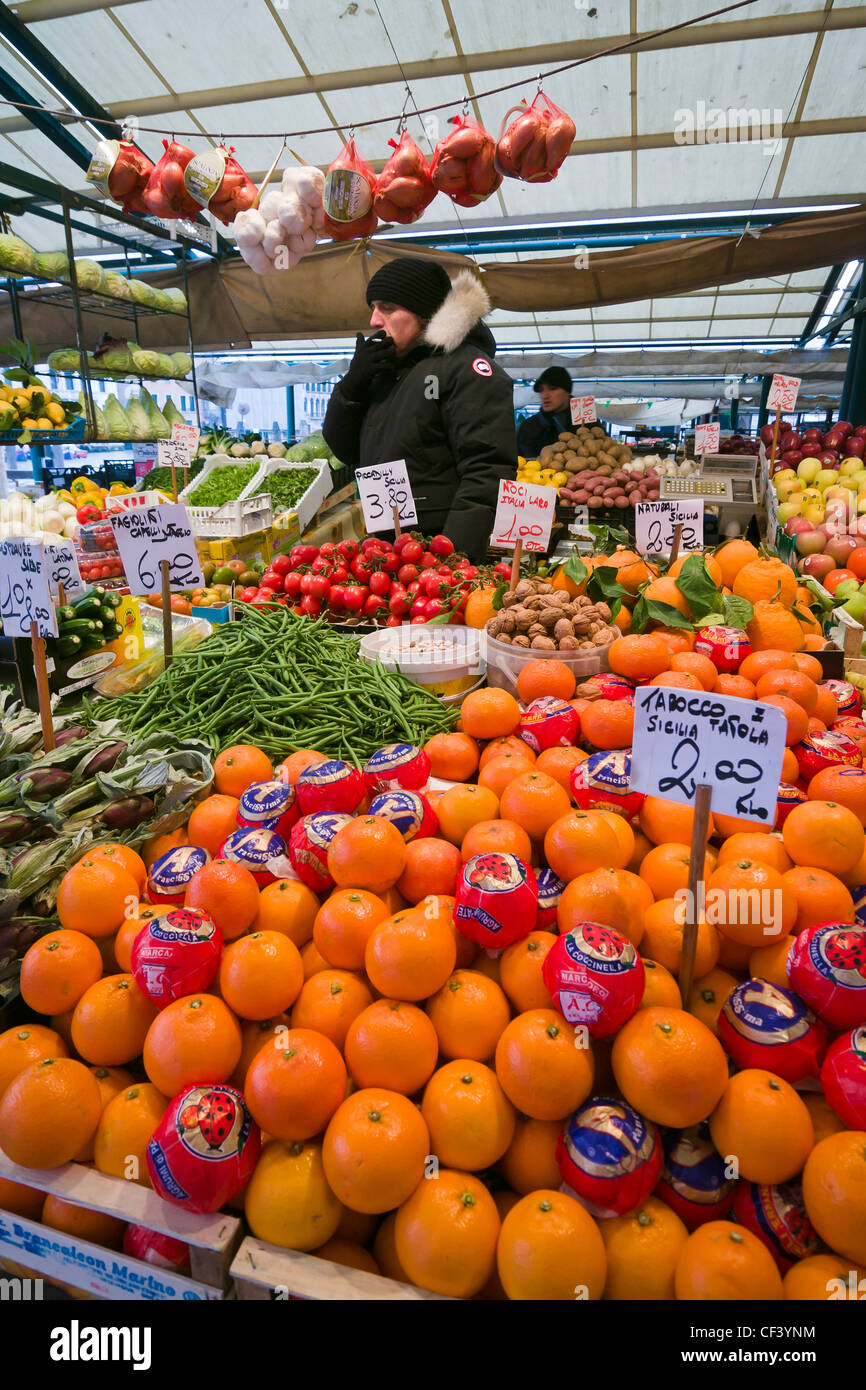 Fruit and vegetable stall at Rialto Market - Venice, Venezia, Italy, Europe Stock Photo