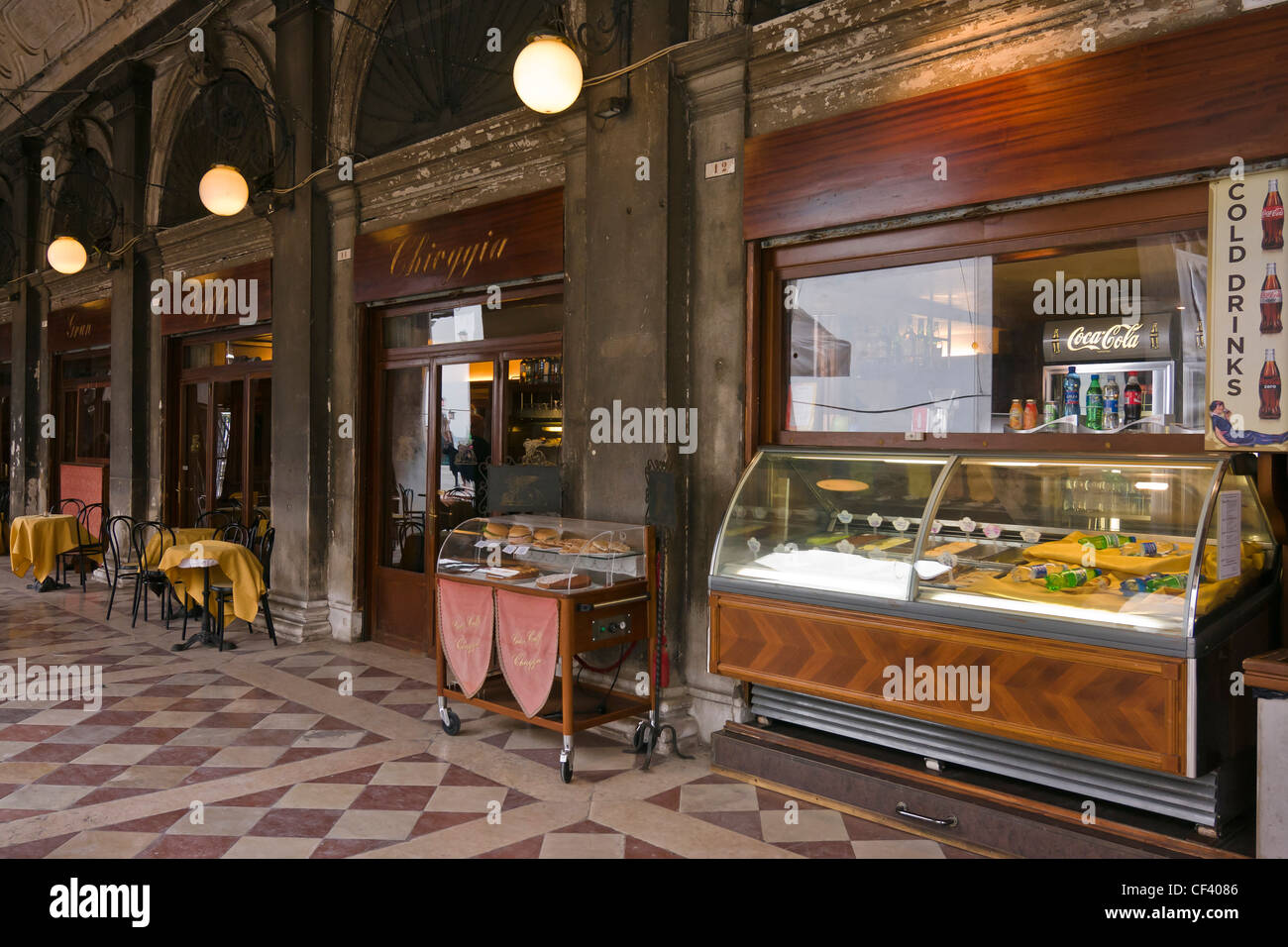Windows of Gran Caffe Chioggia - Venice, Venezia, Italy, Europe Stock Photo