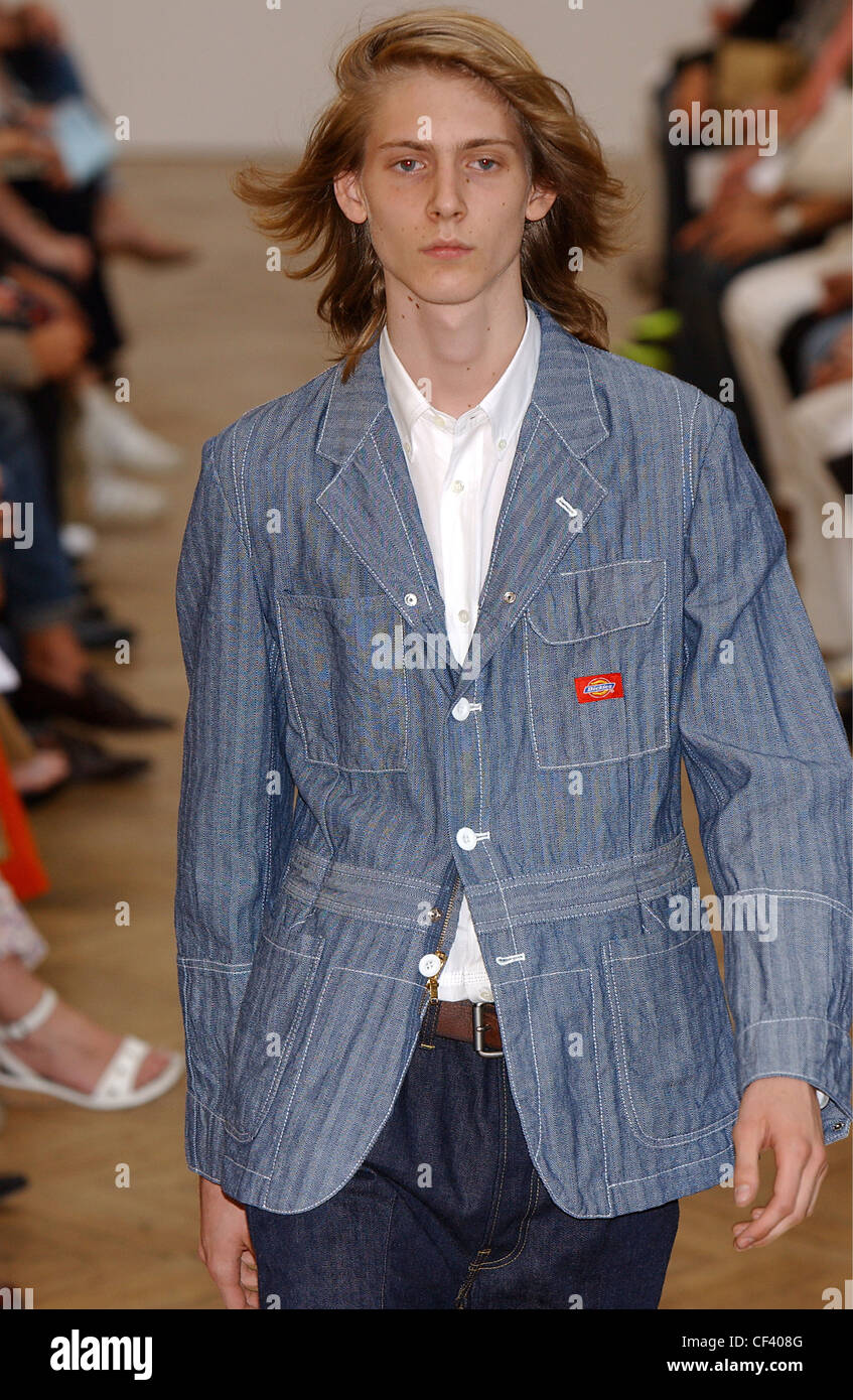 Junya Watanabe Paris Menswear S S Male model wearing blue denim jacket ...