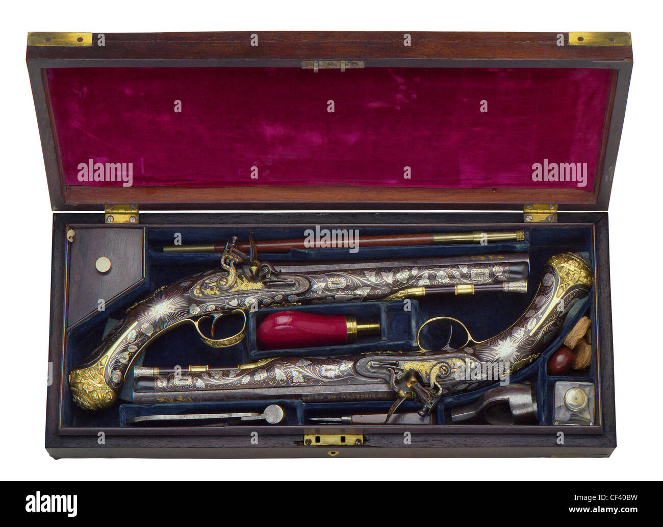 Argentinian General Manuel Belgrano's 16 bore Flintlock Pistols by Tatham & Egg of London, circa 1814. Stock Photo