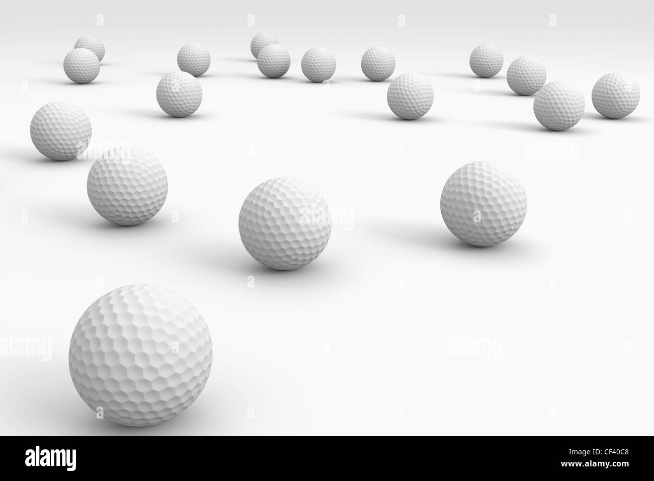 A golf ball background, balls going off into the distance Stock Photo