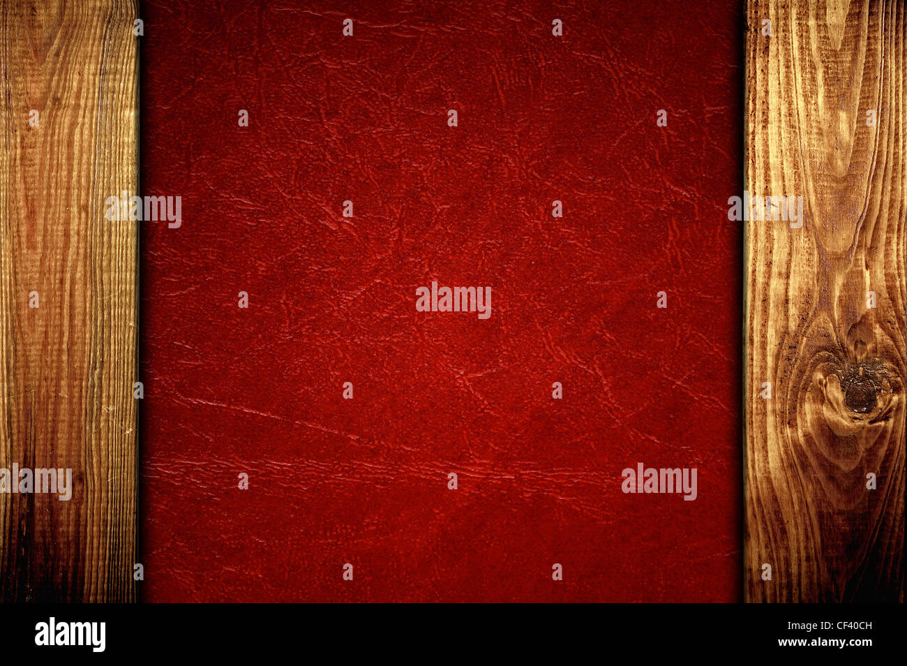 The red leather with wooden panels background texture Stock Photo