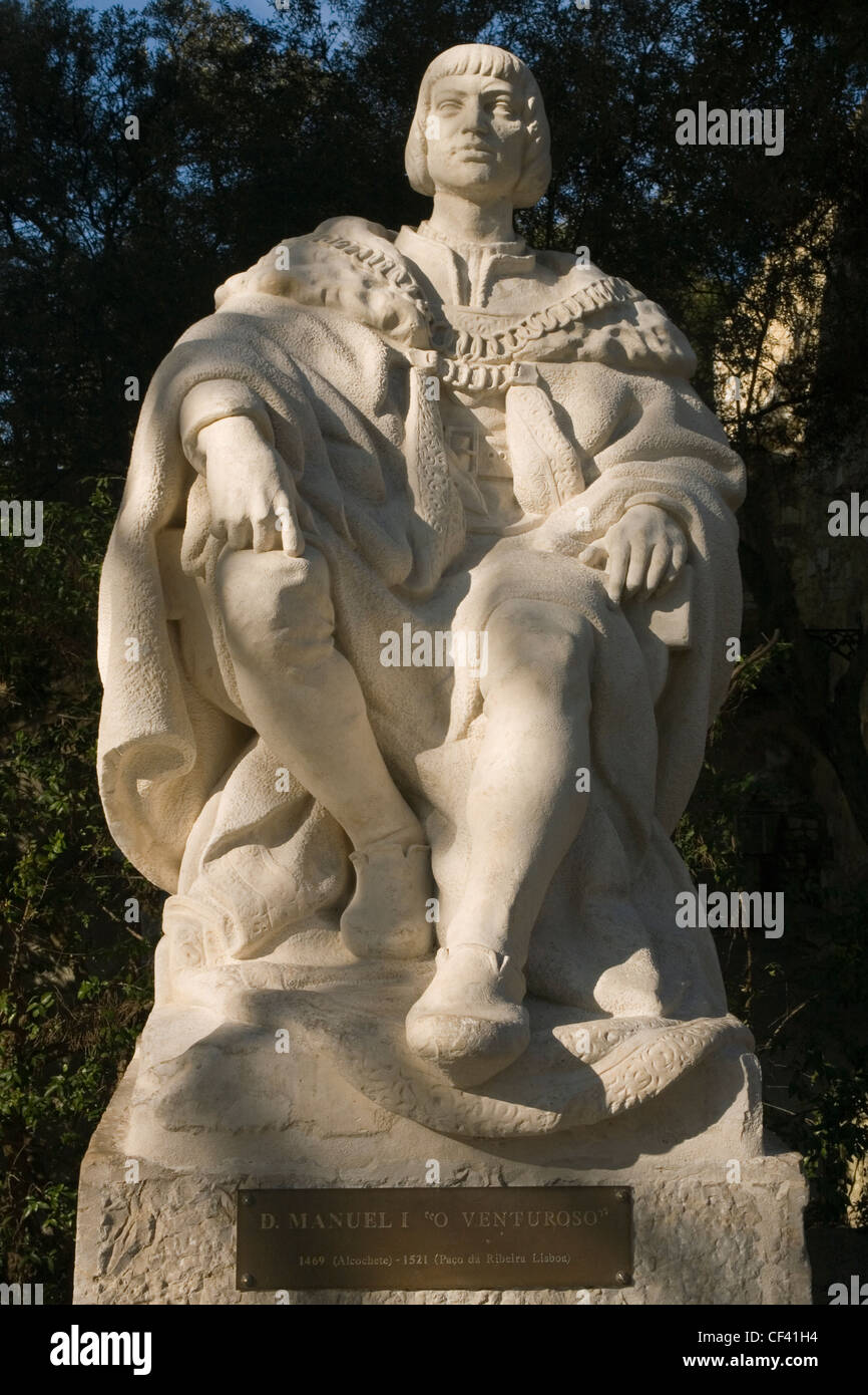Portugal Lisbon, King Manuel, the Fortunate, statue in castle grounds Stock Photo