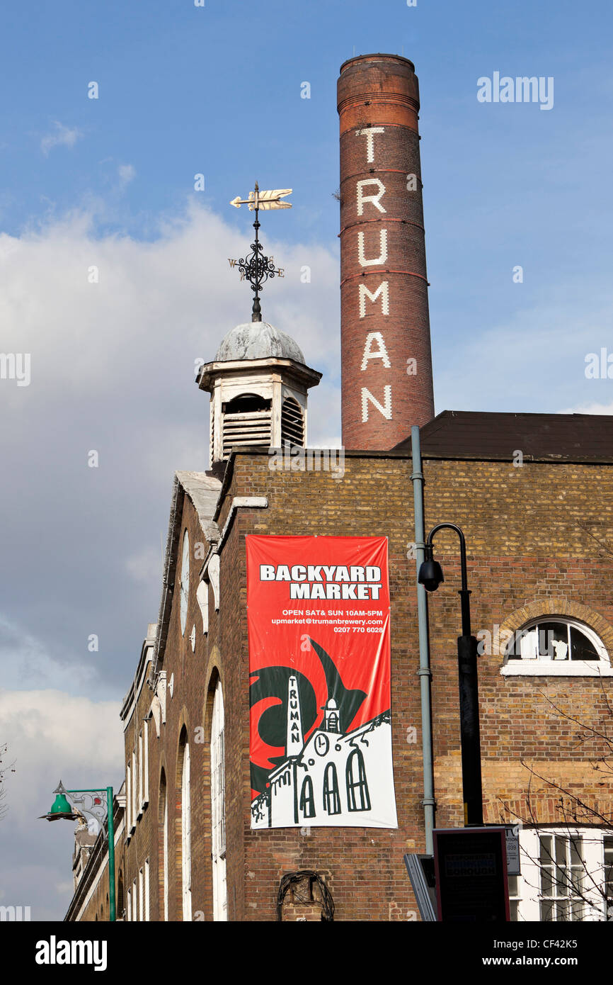 Truman Brewery rooftop and chimney, Brick Lane, Spitalfield, London, England, UK Stock Photo