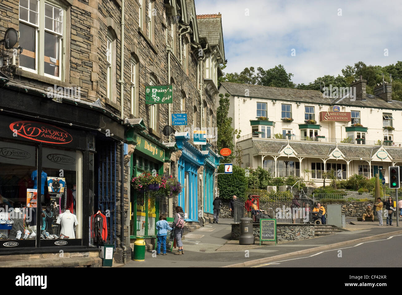 Shop fronts and buildings in Ambleside town centre. Stock Photo