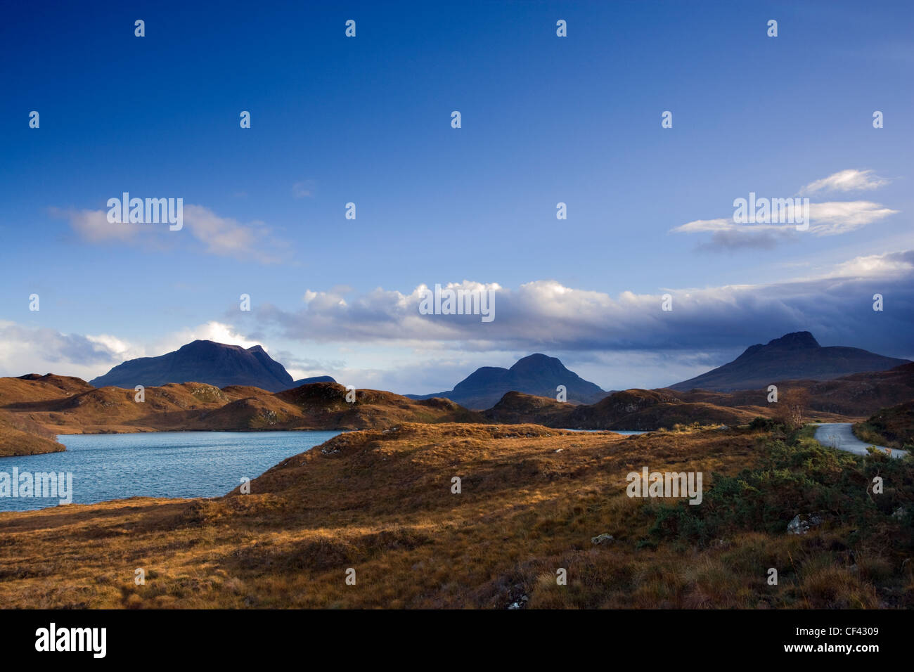 View across the remote Loch Buine Moire in the north Scottish highlands. Stock Photo