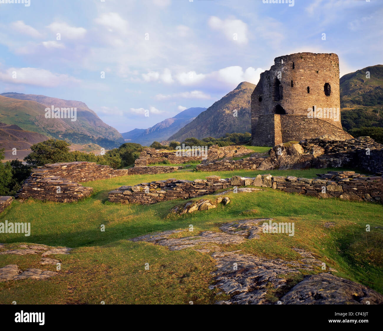 The ruins of Dolbadarn Castle, built by the Princes of Gwynedd in the 13th century, at the foot of Snowdon. Stock Photo