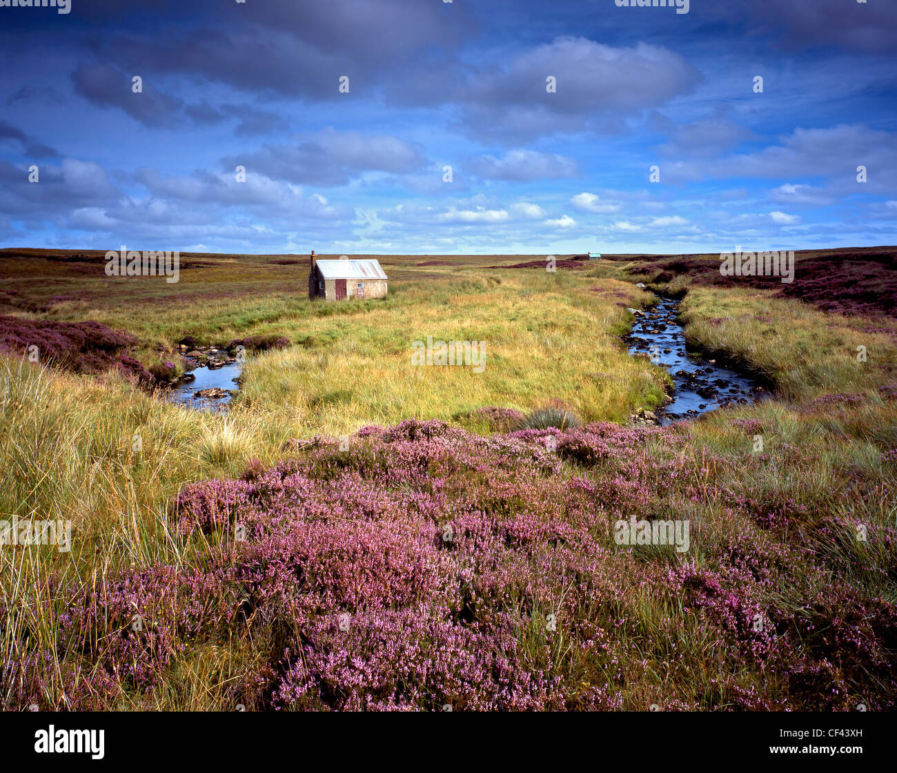 Old crofter's huts on wild moorland on the Isle of Lewis. Stock Photo