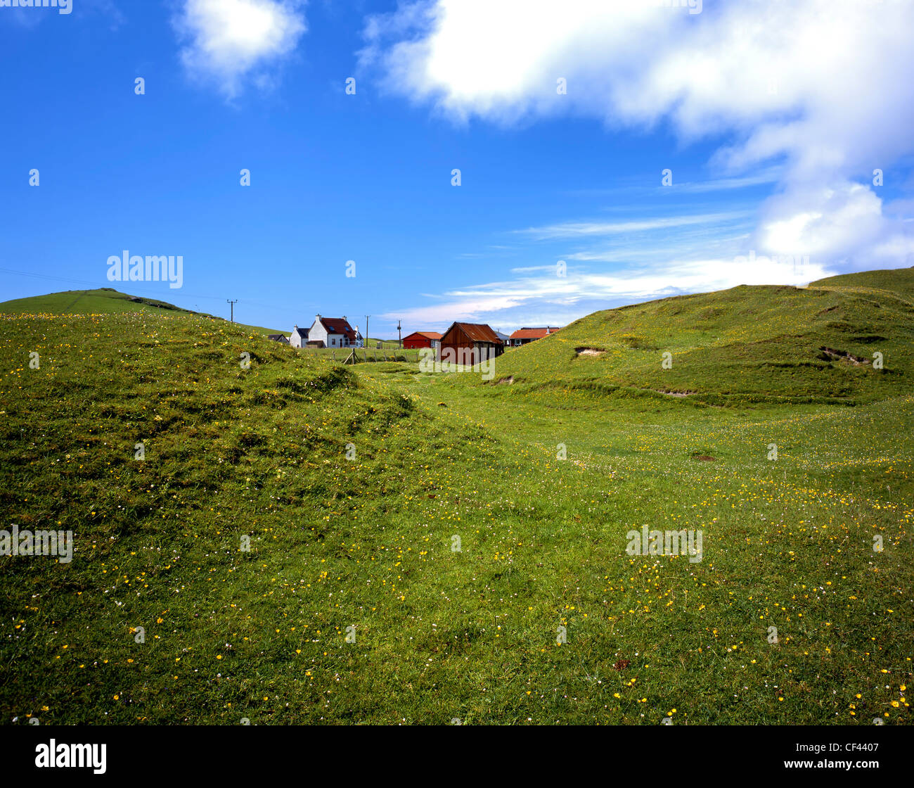 A remote hamlet in Vatersay, an island and village on the southern tip of the Isle of Barra in the Outer Hebrides. Stock Photo