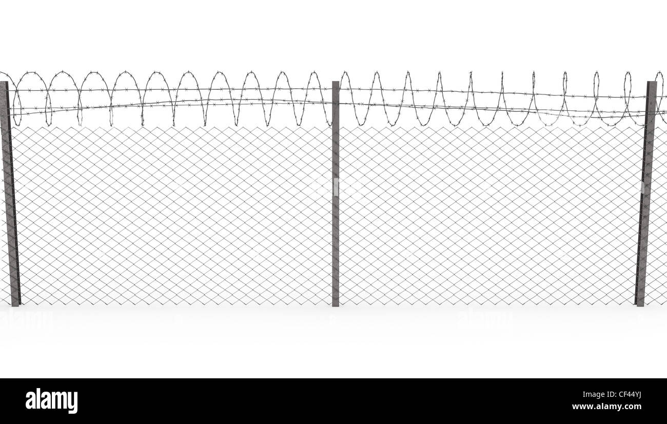 Chainlink fence with barbed wire on top isolated on white background, front  view Stock Photo - Alamy
