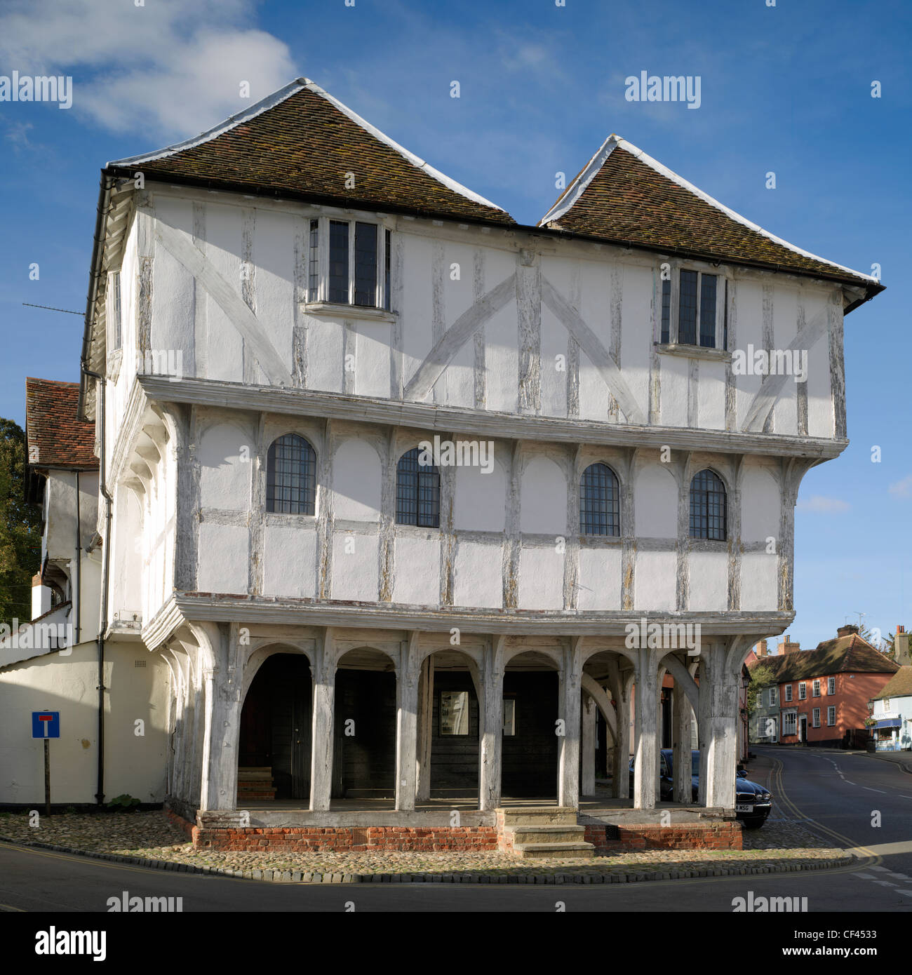 Thaxted's ancient Guildhall. It was built by the Guild of Cutlers six hundred years ago and is still in active use. Stock Photo