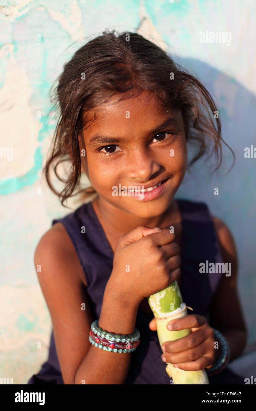 Indian girl with sugarcane Andhra Pradesh South India Stock Photo - Alamy