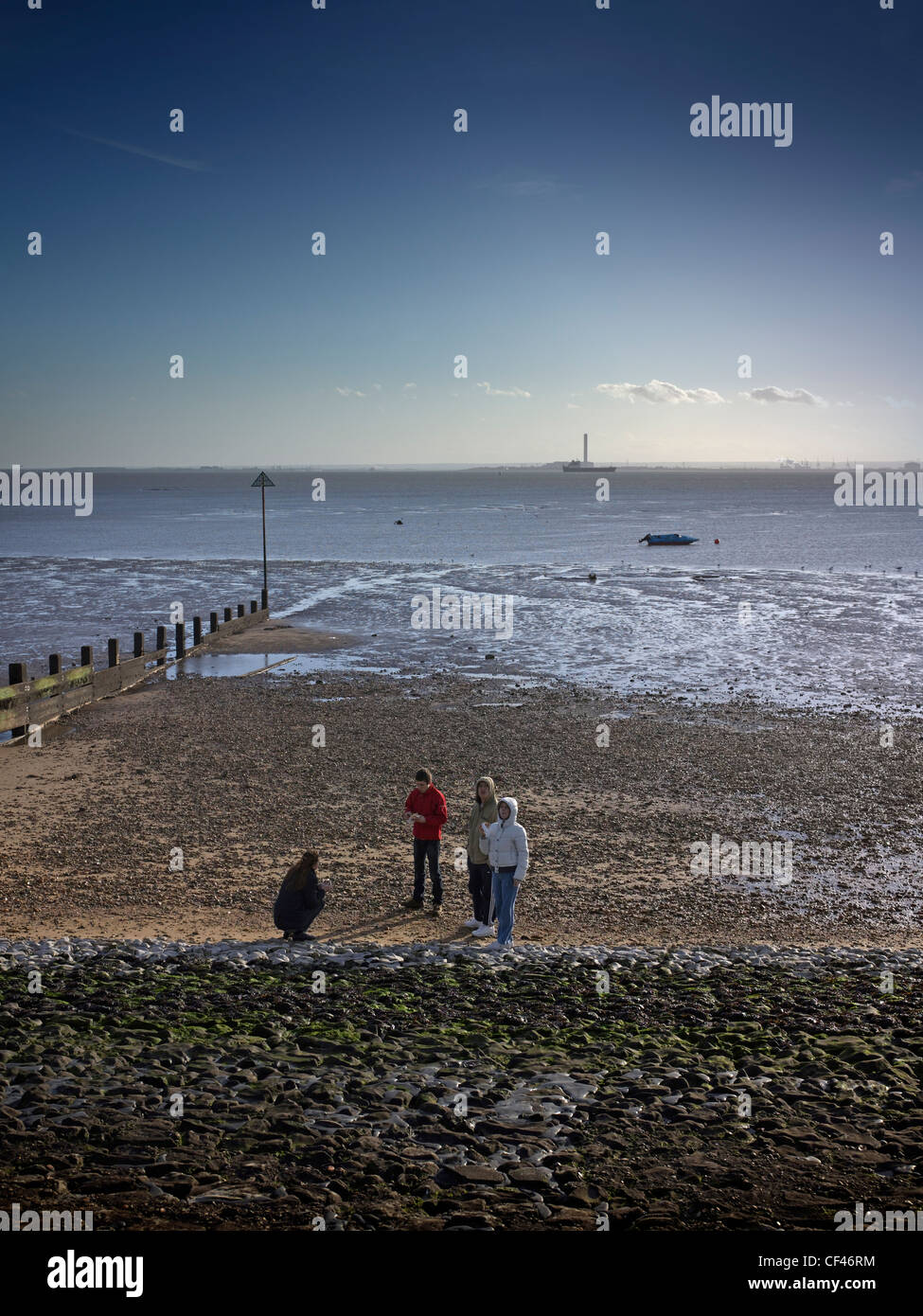 Youths on the seafront at Southend in Winter. Stock Photo