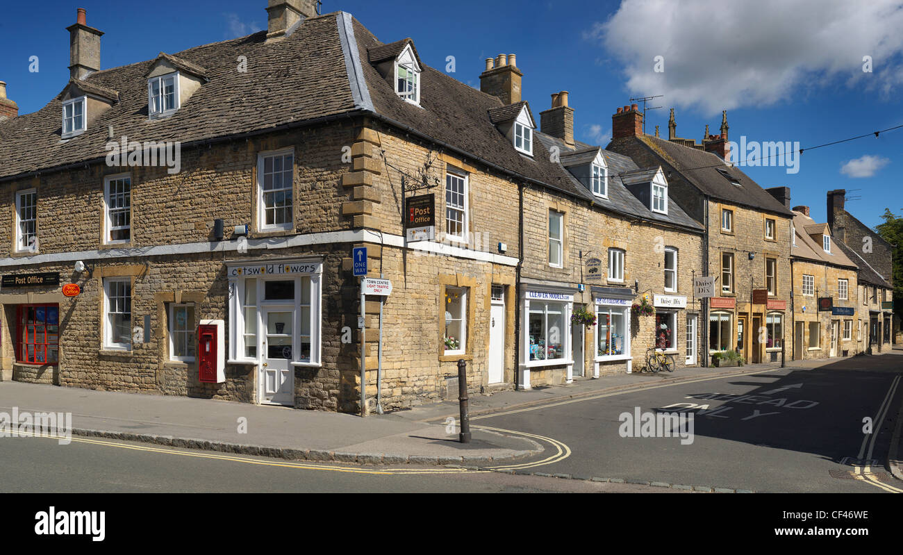 Exterior view of the sandstone buildings of Stow on the Wold in the Cotswolds. Stock Photo