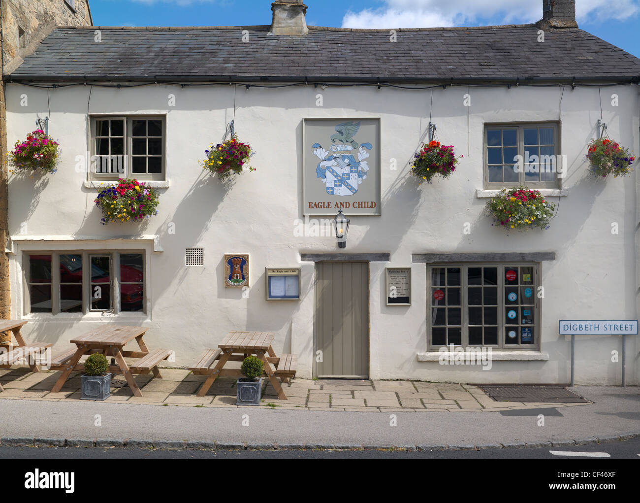The exterior of the Eagle and Child pub on Digbeth Street in Stow on the Wold. Stock Photo