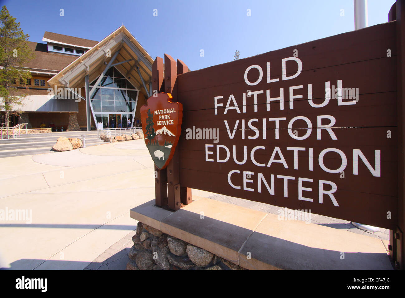 The new Old Faithful Visitor Education Center in Yellowstone National Park in Wyoming Stock Photo