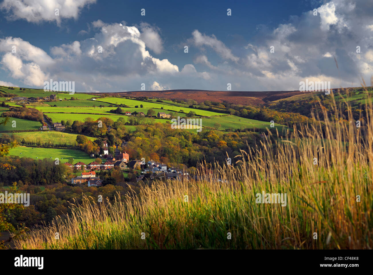View over the village of Grosmont in the North York Moors National Park. Stock Photo