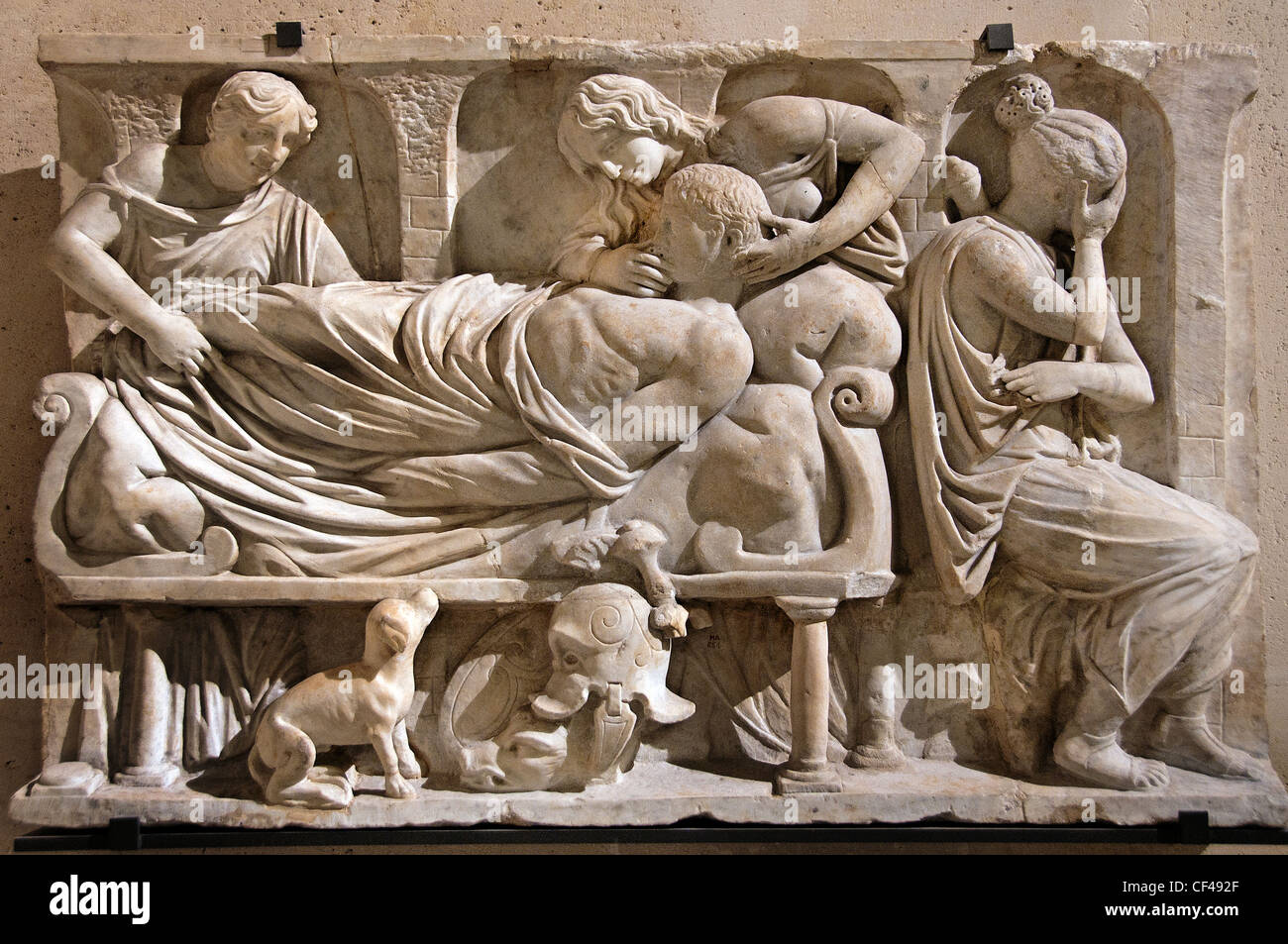 Death of Meleager Marble  2nd century AD Roman sarcophagus. Stock Photo
