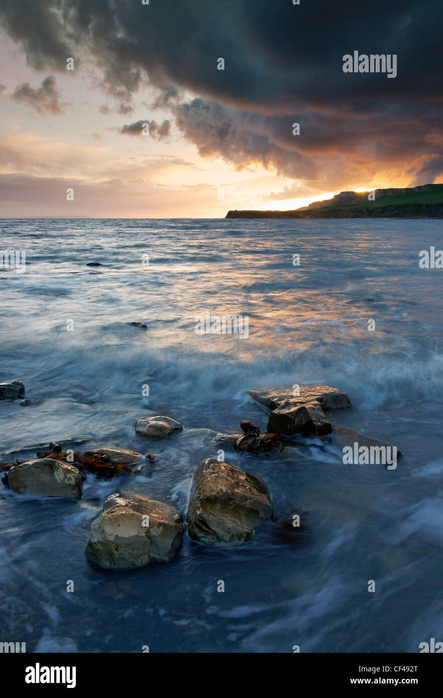 Stormy evening at Kimmeridge Bay. Stock Photo