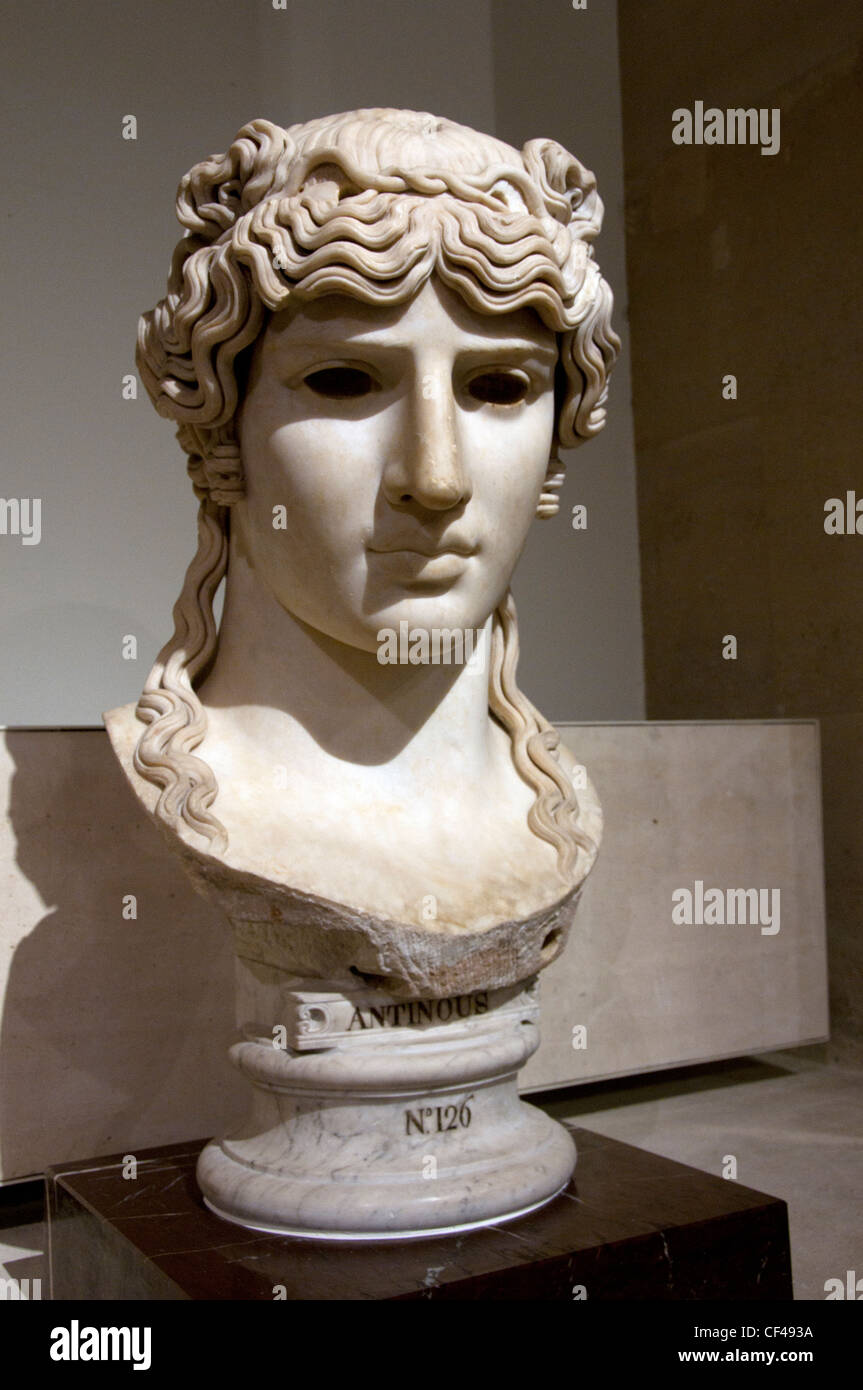 Antinous the lover of Emperor Hadrian Roman Buste 130 AD Mondragone villa in Frascati Italy owned by the  Borghese family  Italy Stock Photo