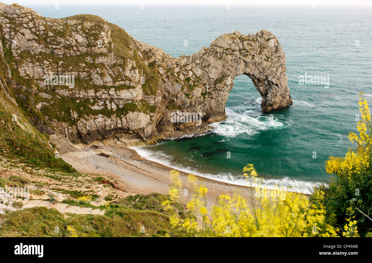 Durdle Door in Spring. Durdle Door is one of Dorset's most recognisable features. On a clear day